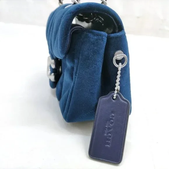 Coach Shoulder Bag Navy Blue Velvet 389-031525
